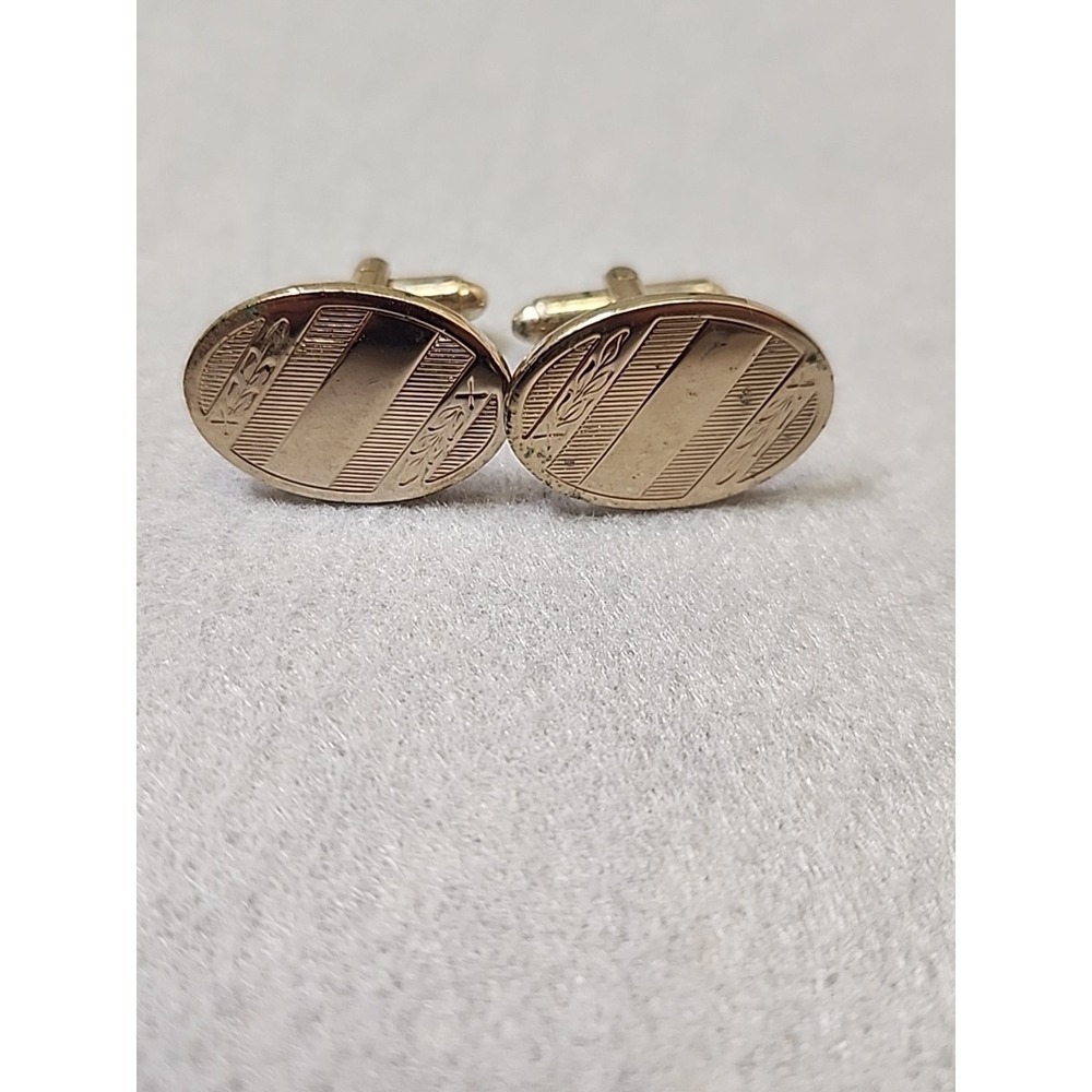 Gold Plated Cufflink Set with Engraved Vines - Vintage Cuff‎ Link Set